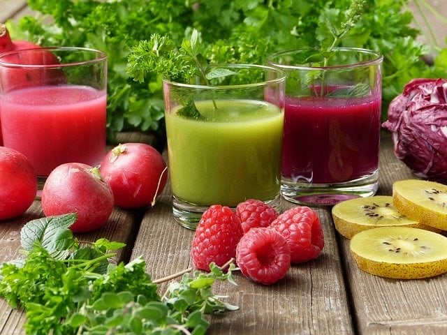 A variety of fruit and vegetable smoothies